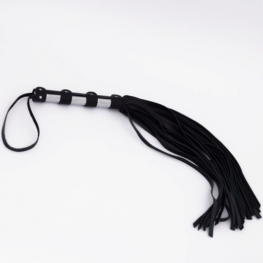 Черный кожаный флоггер со стальной ручкой - 45 см. - Crazy Handmade - купить с доставкой в Грозном