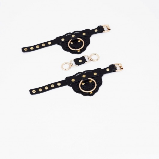 Черные наручники с золотистой фурнитурой - Crazy Handmade - купить с доставкой в Грозном