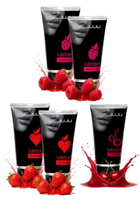 Набор из 5 съедобных лубрикантов JUJU (клубника х 2, малина х 2, вишня) - JuJu - купить с доставкой в Грозном