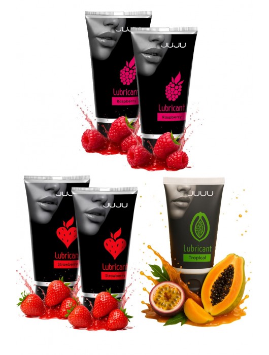 Набор из 5 съедобных лубрикантов JUJU (клубника х 2, малина х 2, тропические фрукты) - JuJu - купить с доставкой в Грозном