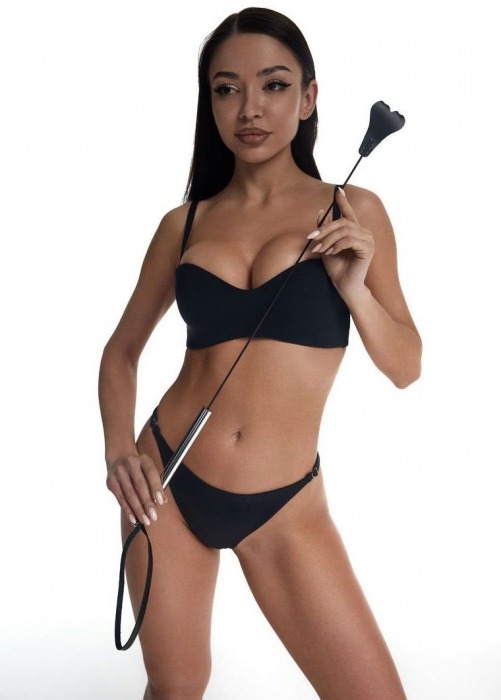 Стек с черным кожаным наконечником в виде сердца и металлической ручкой - 67 см. - Crazy Handmade - купить с доставкой в Грозном