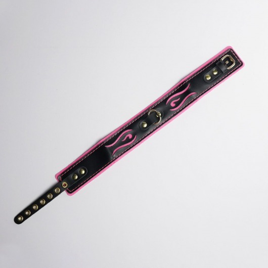 Черно-розовый ошейник с золотистой фурнитурой - Crazy Handmade - купить с доставкой в Грозном
