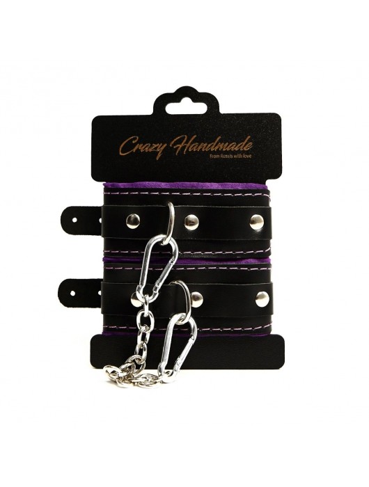 Черно-фиолетовые скругленные наручники с мягкой подкладкой - Crazy Handmade - купить с доставкой в Грозном