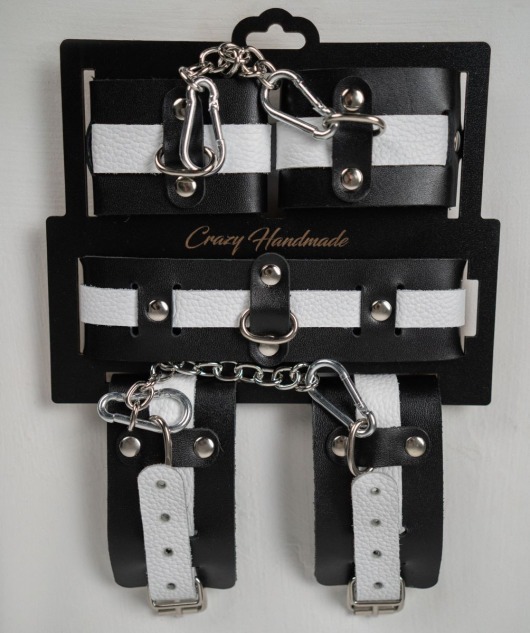 Набор фиксаторов из черной и белой натуральной кожи - Crazy Handmade - купить с доставкой в Грозном