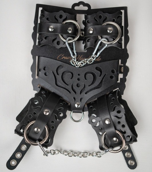 Черный ажурный кожаный набор фиксаций - Crazy Handmade - купить с доставкой в Грозном
