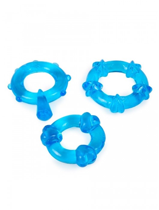 Набор из 3 синих эрекционных колец с различным рельефом - Erowoman-Eroman - в Грозном купить с доставкой