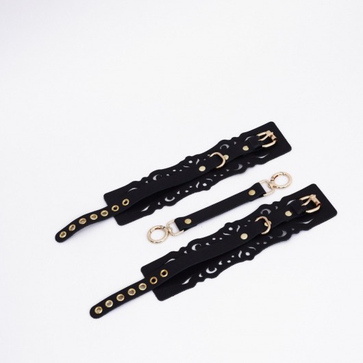 Черный кожаные оковы с узорами и золотистой фурнитурой - Crazy Handmade - купить с доставкой в Грозном