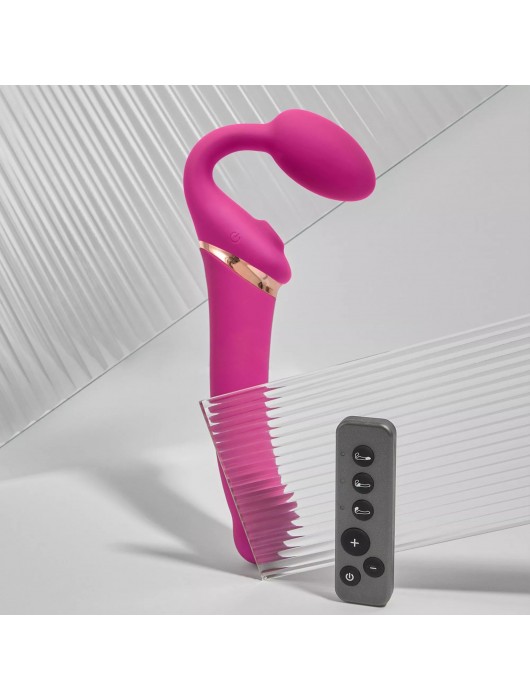 Ярко-розовый безремневой страпон Multi Orgasm Bendable Strap-On size XL с клиторальной стимуляцией - Strap-on-me - купить с доставкой в Грозном