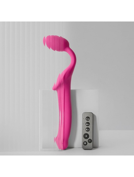 Ярко-розовый безремневой страпон Strap-on-me Vibrating Bendable Strap-On size XL - Strap-on-me - купить с доставкой в Грозном