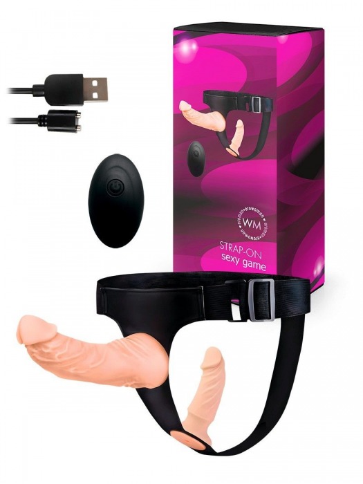 Женский страпон с 2 насадками, вибрацией и пультом ДУ - Erowoman-Eroman - купить с доставкой в Грозном