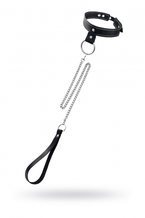 Черный узкий однослойный ошейник с серебристым поводком-цепочкой - Pecado - купить с доставкой в Грозном