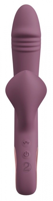 Сливовый вибратор с клиторальным отростком и анальным хвостом Slim Triple Plum - 21,4 см. - Orion