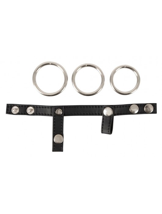 Подхват для мошонки с 3 съемными эрекционными кольцами Leder-Riemen - Orion - в Грозном купить с доставкой