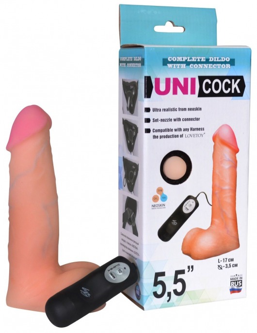 Фаллическая насадка Харнесс UNICOCK 5,5  с вибрацией - 17 см. - LOVETOY (А-Полимер) - купить с доставкой в Грозном