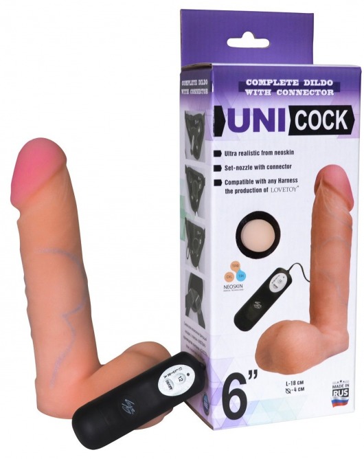 Фаллическая насадка Харнесс UNICOCK 6  с вибрацией - 18 см. - LOVETOY (А-Полимер) - купить с доставкой в Грозном
