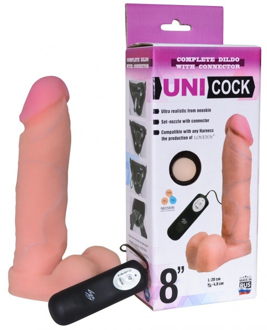 Фаллическая насадка Харнесс UNICOCK 8  с вибрацией - 20 см. - LOVETOY (А-Полимер) - купить с доставкой в Грозном