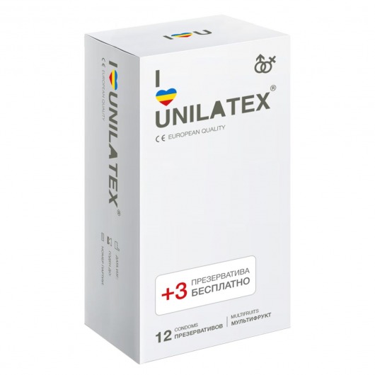 Разноцветные ароматизированные презервативы Unilatex Multifruit  - 12 шт. + 3 шт. в подарок - Unilatex - купить с доставкой в Грозном