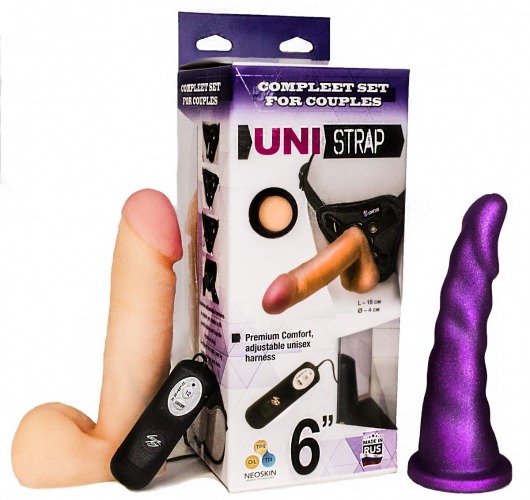 Вибрострапон с двумя насадками UniStrap - 18 и 18 см. - LOVETOY (А-Полимер) - купить с доставкой в Грозном