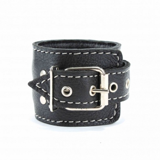 Чёрные кожаные оковы с крупной строчкой - БДСМ Арсенал - купить с доставкой в Грозном