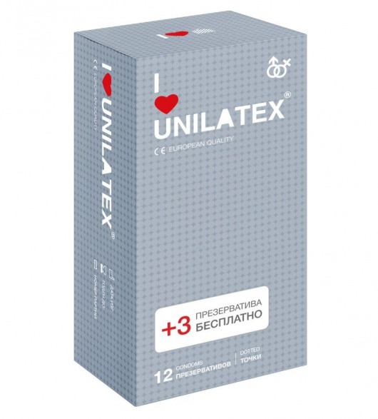 Презервативы с точками Unilatex Dotted - 12 шт. + 3 шт. в подарок - Unilatex - купить с доставкой в Грозном