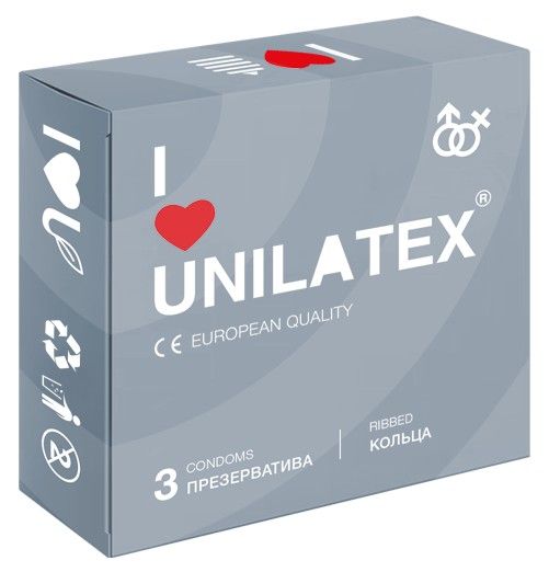 Презервативы с рёбрами Unilatex Ribbed - 3 шт. - Unilatex - купить с доставкой в Грозном