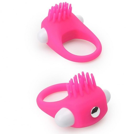 Розовое эрекционное кольцо с щеточкой LIT-UP SILICONE STIMU RING 5 - Dream Toys - в Грозном купить с доставкой
