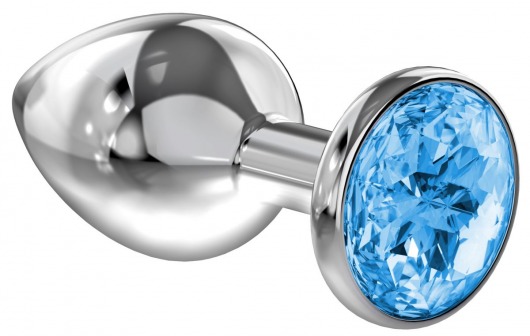Большая серебристая анальная пробка Diamond Light blue Sparkle Large с голубым кристаллом - 8 см. - Lola Games - купить с доставкой в Грозном