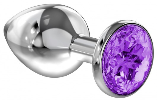 Большая серебристая анальная пробка Diamond Purple Sparkle Large с фиолетовым кристаллом - 8 см. - Lola Games - купить с доставкой в Грозном