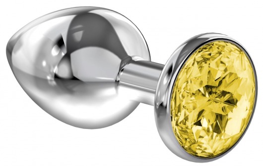 Большая серебристая анальная пробка Diamond Yellow Sparkle Large с жёлтым кристаллом - 8 см. - Lola Games - купить с доставкой в Грозном