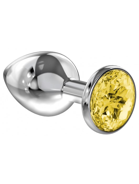 Малая серебристая анальная пробка Diamond Yellow Sparkle Small с жёлтым кристаллом - 7 см. - Lola Games - купить с доставкой в Грозном