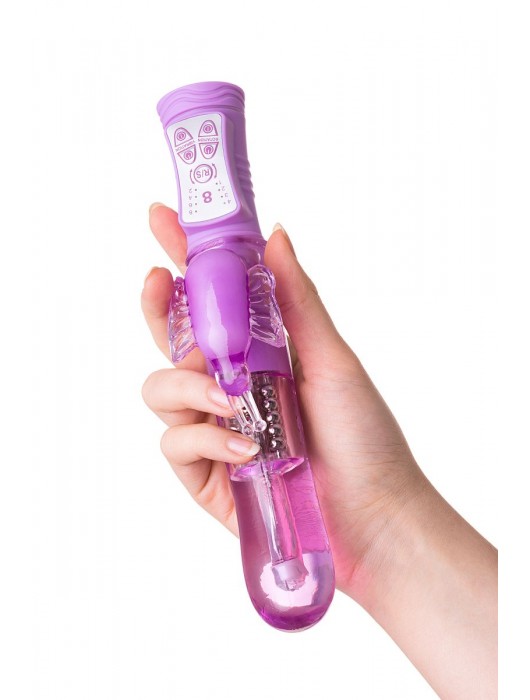 Фиолетовый вибратор High-Tech fantasy с бабочкой для клитора - 22,4 см. - A-toys