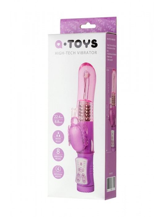 Фиолетовый вибратор High-Tech fantasy с бабочкой для клитора - 22,4 см. - A-toys