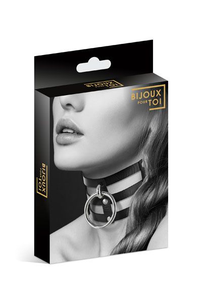 Чёрный тройной чокер с большим кольцом - Bijoux Pour Toi - купить с доставкой в Грозном