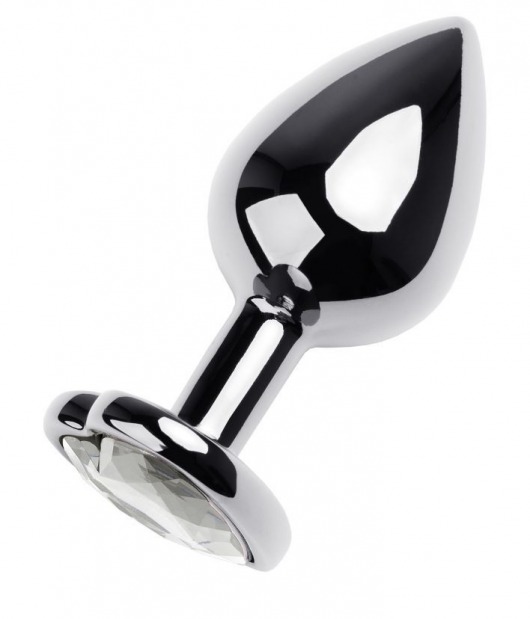 Серебристая анальная пробка с прозрачным кристаллом-сердцем - 8 см. - ToyFa - купить с доставкой в Грозном