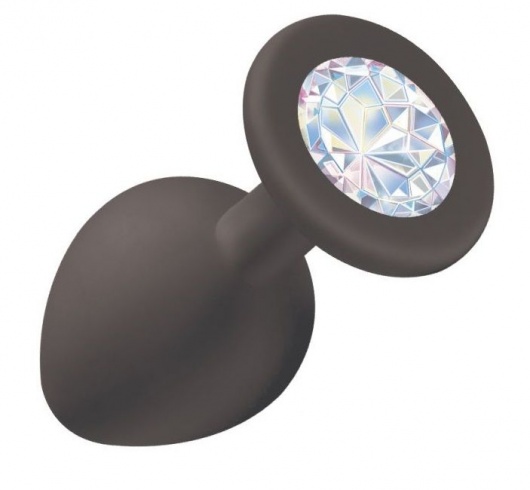 Чёрная анальная пробка Emotions Cutie Medium с прозрачным кристаллом - 8,5 см. - Lola Games - купить с доставкой в Грозном