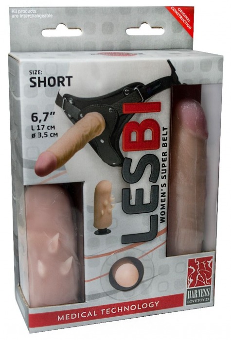 Телесный поясной страпон LESBI с вагинальной пробкой - 17 см. - LOVETOY (А-Полимер) - купить с доставкой в Грозном