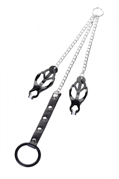 Черно-серебристые зажимы для сосков с кольцом для пениса TOYFA Metal - ToyFa - купить с доставкой в Грозном