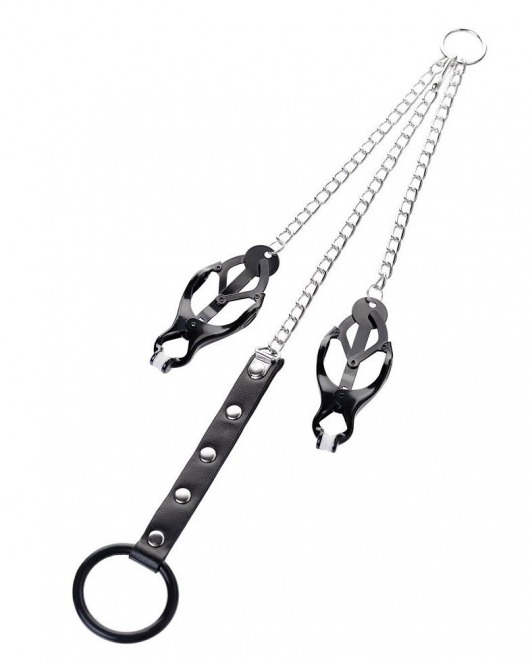 Черно-серебристые зажимы для сосков с кольцом для пениса TOYFA Metal - ToyFa - купить с доставкой в Грозном