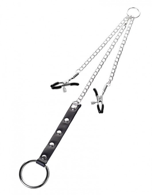 Серебристо-чёрные зажимы для сосков с кольцом для пениса TOYFA Metal - ToyFa - купить с доставкой в Грозном